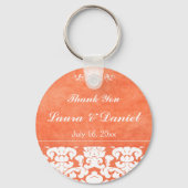 オレンジと白のダマスクの結婚式のお願い キーホルダー (正面)