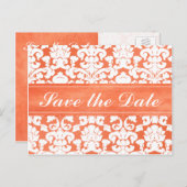 オレンジと白のダマスク日付カードを保存 案内ポストカード (正面/裏面)