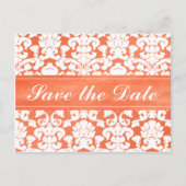 オレンジと白のダマスク日付カードを保存 案内ポストカード (正面)