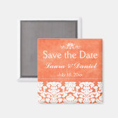 オレンジと白のダマスク日付磁石を保存 マグネット (正面/裏面)