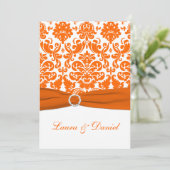 オレンジと白のダマスク結婚式招待状　リボン付き 招待状 (スタンド正面)