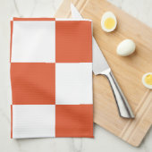 オレンジと白のチェッカーボードパターン キッチンタオル (四つ折り)