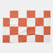 オレンジと白のチェッカーボードパターン キッチンタオル (横)