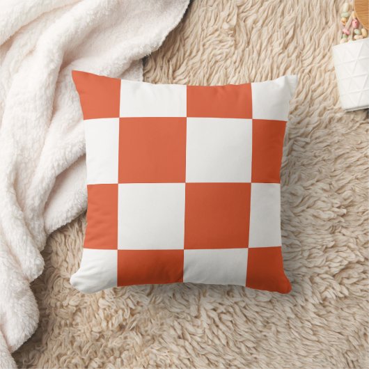 オレンジと白のチェッカーボードパターン クッション (ブランケット)