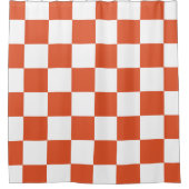 オレンジと白のチェッカーボードパターン シャワーカーテン (正面)