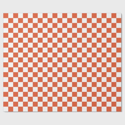 オレンジと白のチェッカーボードパターン ラッピングペーパー (フラット)