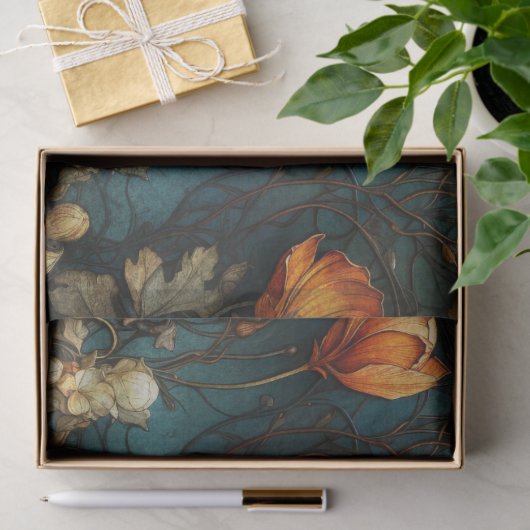 オレンジと白のテクスチャ付き花の切り離し 薄葉紙 (ギフト)