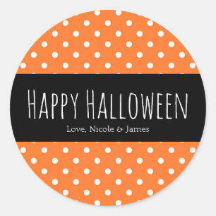 オレンジと白のドット模様のハロウィンパーティグッズ ラウンドシール