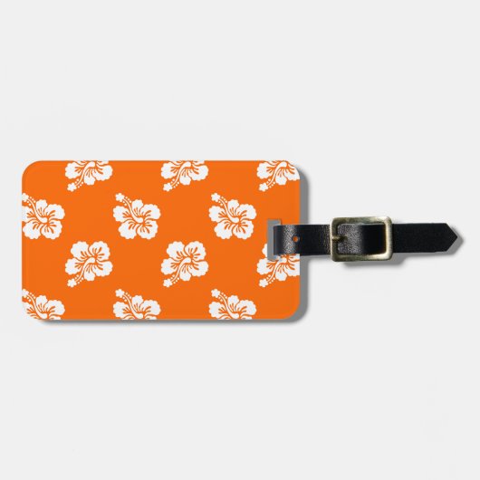 オレンジと白のハイビスカスフローラ ラゲッジタグ (正面横)