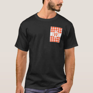 オレンジと白のバッファローのプレイドモノグラムのレター Tシャツ