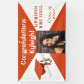 オレンジと白のビニールの卒業写真 横断幕 (縦)