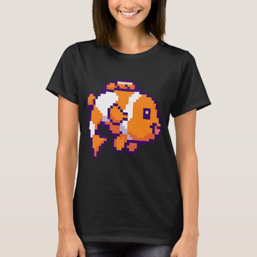 オレンジと白のピクセルクラウン フィッシュ Tシャツ (正面)