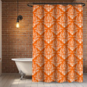 オレンジと白のフローラアールデコパターン シャワーカーテン