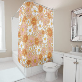 オレンジと白のフローラシャワーカーテン シャワーカーテン