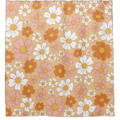 オレンジと白のフローラシャワーカーテン シャワーカーテン (正面)