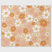 オレンジと白のフローララッピング紙 ラッピングペーパー (フラット)