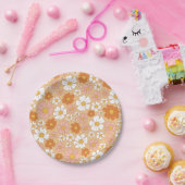 オレンジと白のフローラ紙プレート ペーパープレート (パーティー)