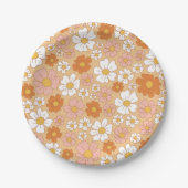 オレンジと白のフローラ紙プレート ペーパープレート (正面)