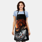 オレンジと白のラッキーフィッシュコイ日本美術 エプロン (着用した状態)
