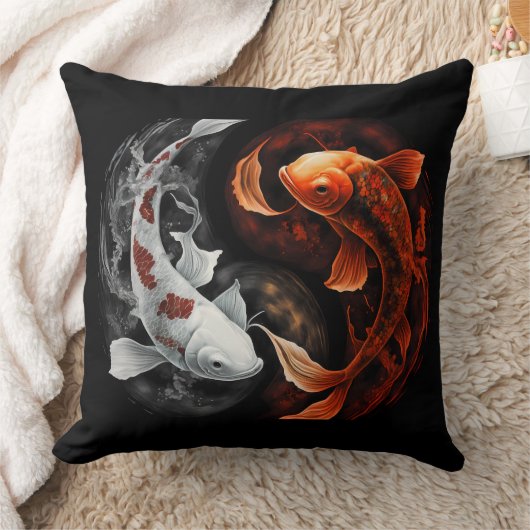 オレンジと白のラッキーフィッシュコイ日本美術 クッション (ブランケット)