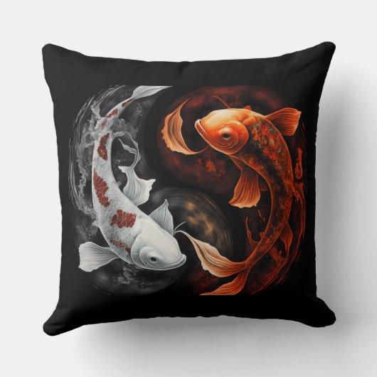 オレンジと白のラッキーフィッシュコイ日本美術 クッション (裏面)