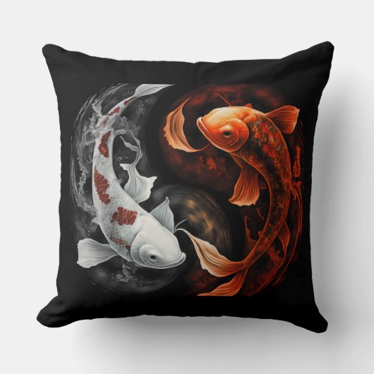 オレンジと白のラッキーフィッシュコイ日本美術 クッション (正面)
