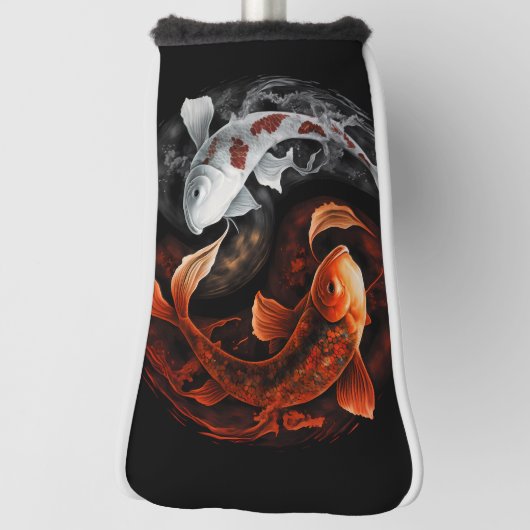 オレンジと白のラッキーフィッシュコイ日本美術 ゴルフヘッドカバー (回転90)