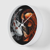 オレンジと白のラッキーフィッシュコイ日本美術 壁時計 (傾斜)