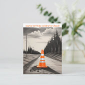 オレンジと白の交通コーン　誕生日注意 ポストカード (スタンド正面)