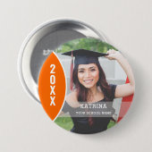 オレンジと白の卒業フォトカスタムボタン 缶バッジ (正面&裏面)