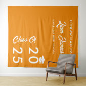 オレンジと白の卒業写真ブースの背景 タペストリー (インサイチュ(横))