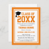 オレンジと白の卒業式パーティー インビテーションポストカード (正面/裏面)