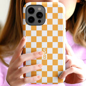 オレンジと白の市松模様のモノグラム Case-Mate iPhoneケース