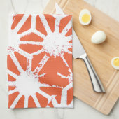 オレンジと白の幾何学的パターン キッチンタオル (四つ折り)