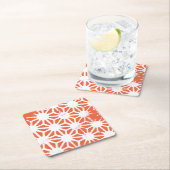 オレンジと白の幾何学的パターン スクエアペーパーコースター (インサイチュ)