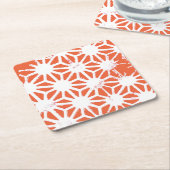 オレンジと白の幾何学的パターン スクエアペーパーコースター (アングル)