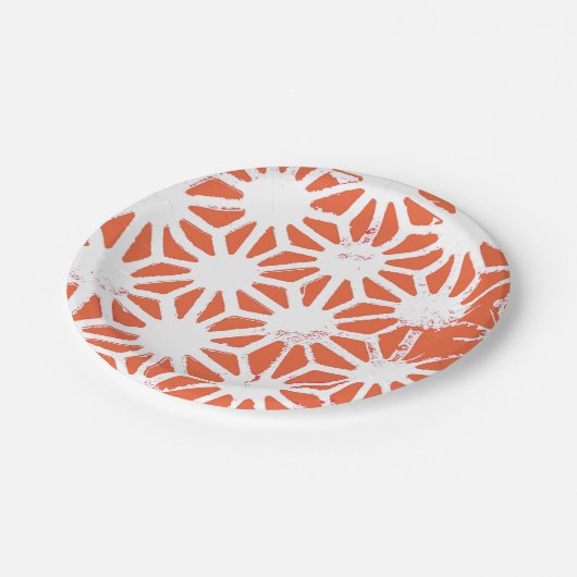 オレンジと白の幾何学的パターン ペーパープレート (アングル)