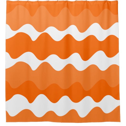 オレンジと白の水平波パターンデザイン シャワーカーテン (正面)