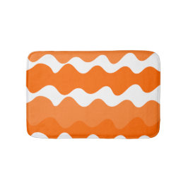 オレンジと白の水平波パターンデザイン バスマット
