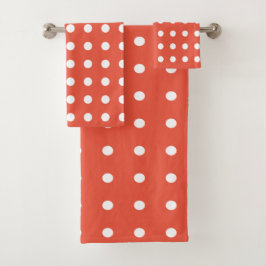 オレンジと白の水玉模様 バスタオルセット
