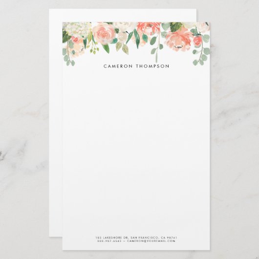 オレンジと白の水色アジサイと牡丹 便箋 (正面/裏面)