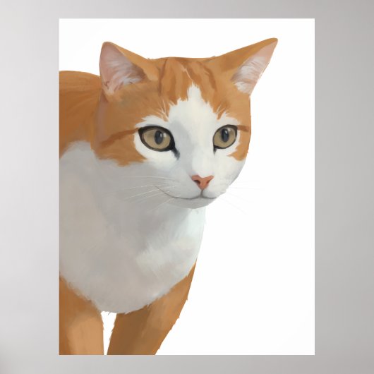 オレンジと白の猫の肖像画 ポスター (正面)