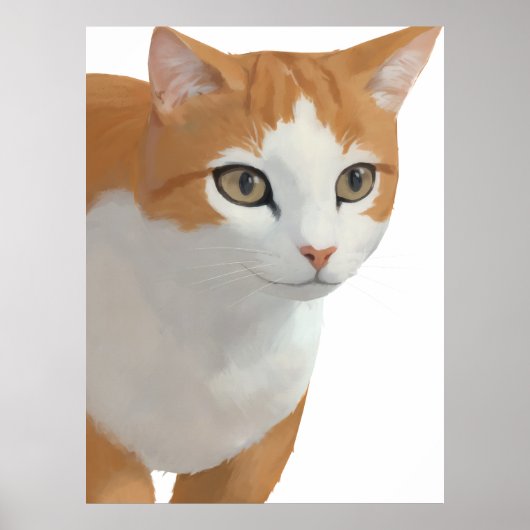オレンジと白の猫の肖像画 ポスター (正面)