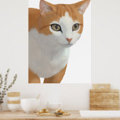 オレンジと白の猫の肖像画 ポスター (キッチン)
