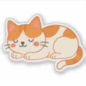 オレンジと白の眠猫 - かわいい漫画スタイル シール (正面)