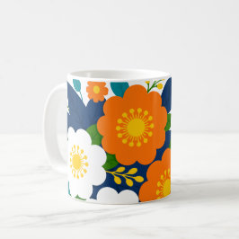 オレンジと白の花が咲くカラフルなフラワーアート コーヒーマグカップ