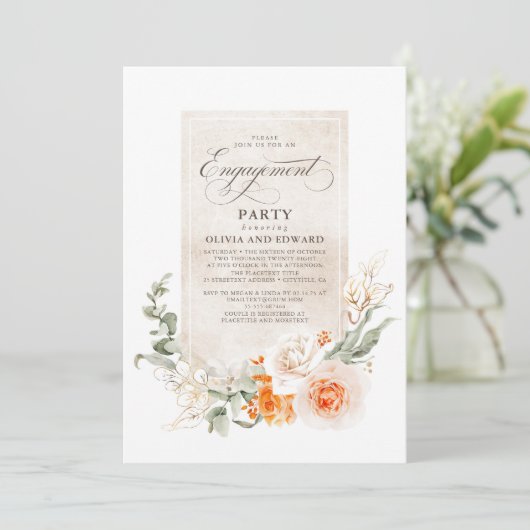 オレンジと白の花のエレガント婚約パーティ 招待状 (スタンド正面)