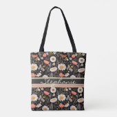 オレンジと白の花はっきりした柄 トートバッグ (裏面)
