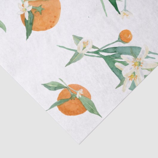 オレンジと白の花模様の葉の水彩画 薄葉紙 (詳細)