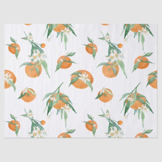 オレンジと白の花模様の葉の水彩画 薄葉紙 (正面)